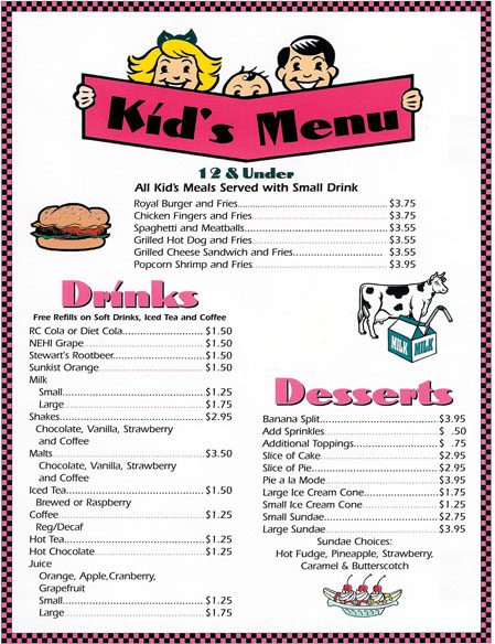 Kids Menu - Springfield Royal Diner